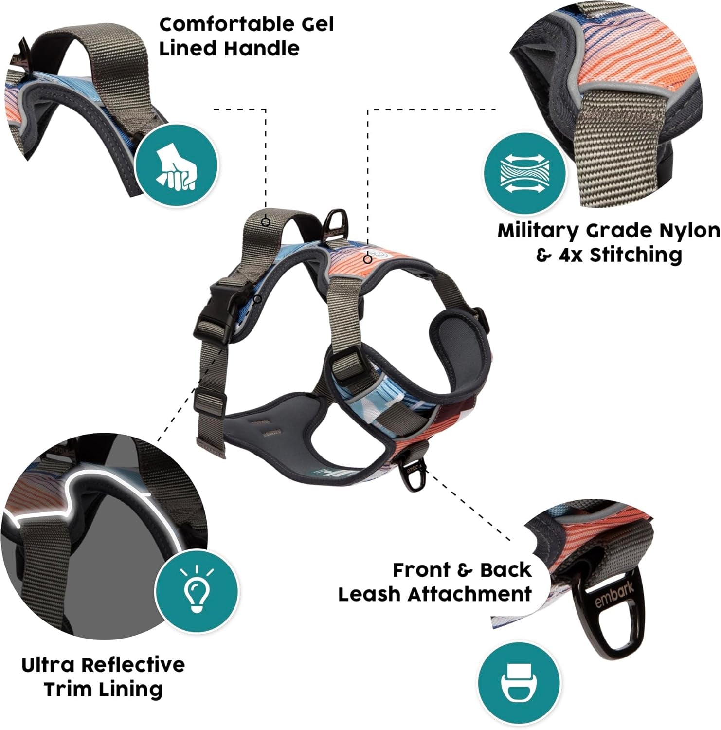Embark Adventure Dog Harness - Ultimate No Pull Solution for Small Dogs with Reflective Trim and Gel Handle