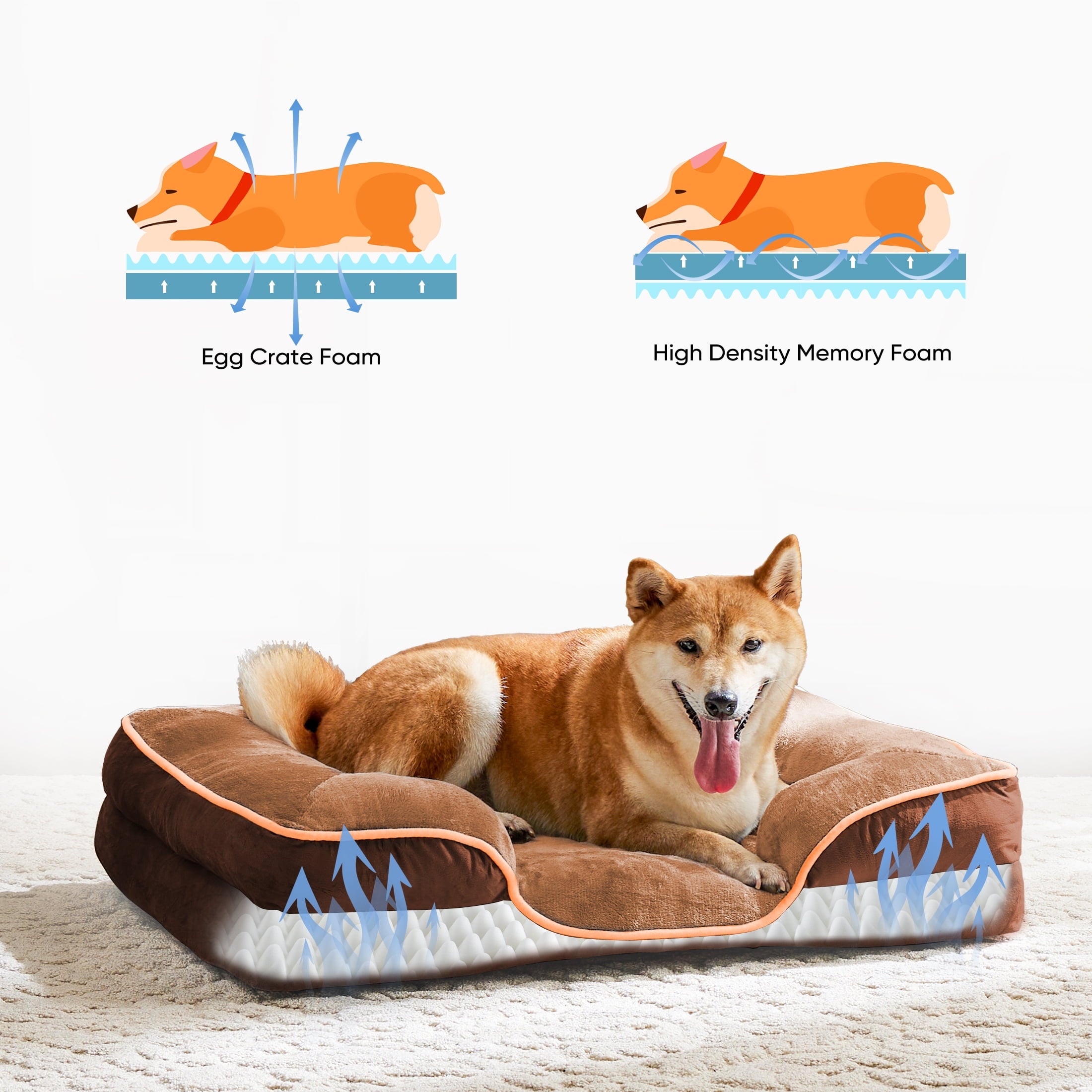Cozy Orthopedic Dog Sofa Bed - 24"x18" Small Memory Foam Pet Couch with Removable Washable Cover in Brown