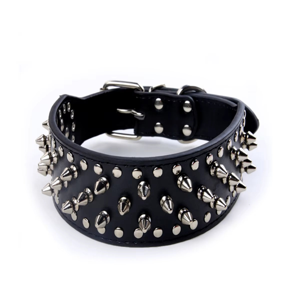 Stylish 2-Inch Wide Spiked Studded Leather Dog Collar for Medium to Large Breeds - Perfect for Pitbulls, Mastiffs, and Boxers!