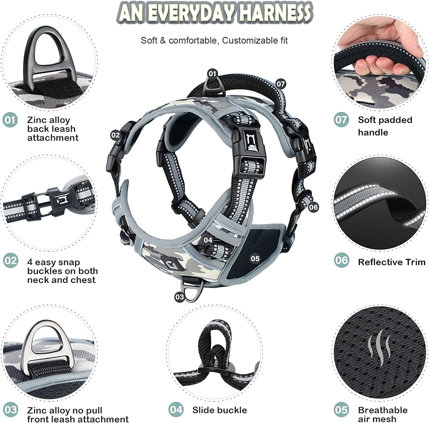 Waldseemuller No Pull Dog Harness - Ultimate Comfort and Control for Medium to Large Dogs