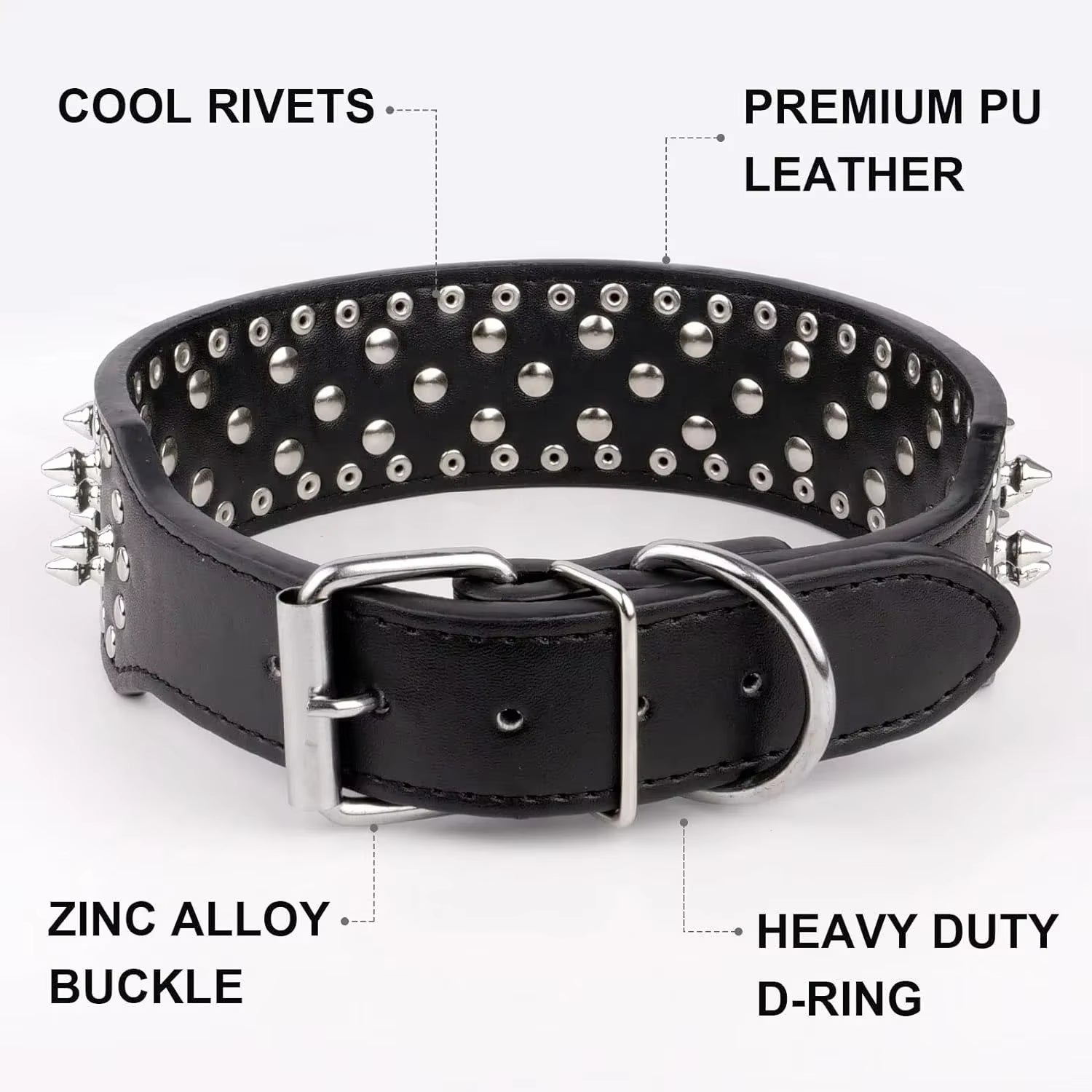 Stylish 2-Inch Wide Spiked Studded Leather Dog Collar for Medium to Large Breeds - Perfect for Pitbulls, Mastiffs, and Boxers!