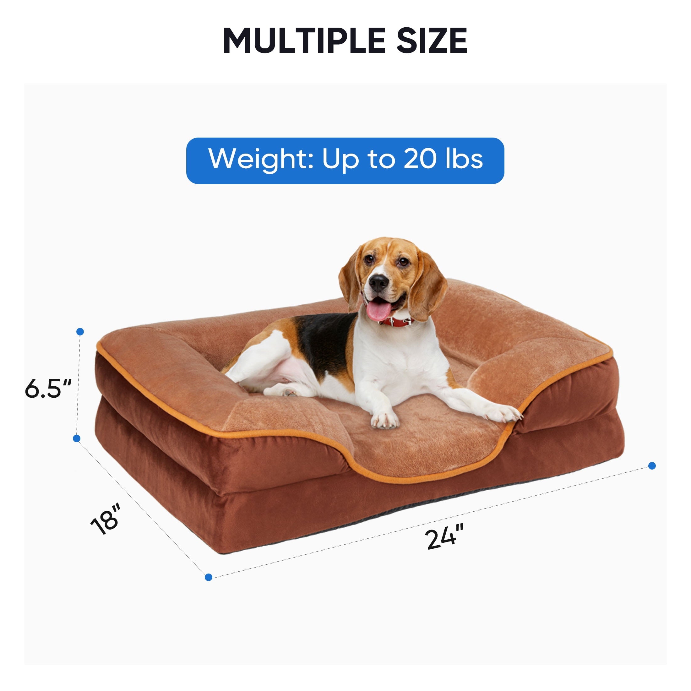 Cozy Orthopedic Dog Sofa Bed - 24"x18" Small Memory Foam Pet Couch with Removable Washable Cover in Brown
