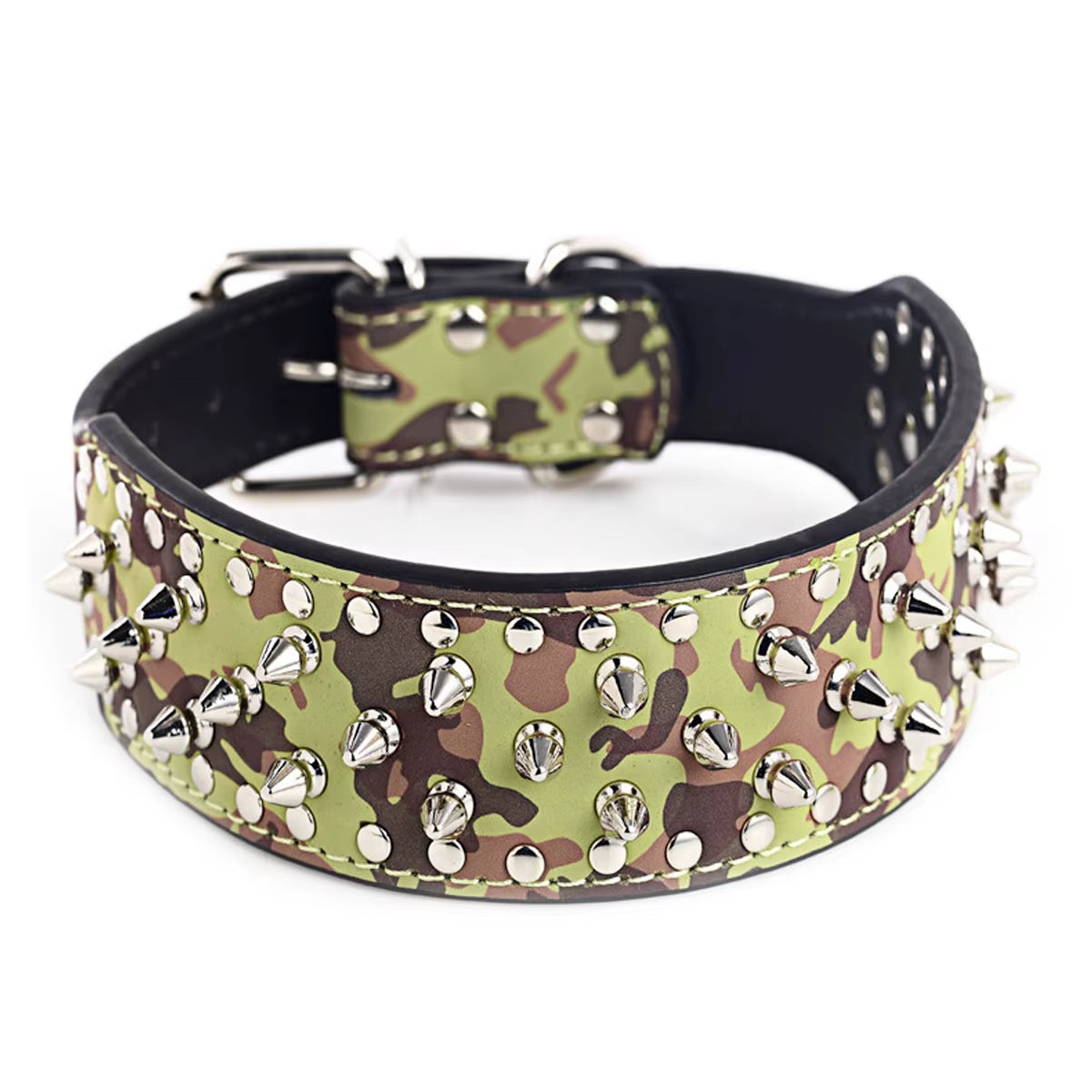 Stylish 2-Inch Wide Spiked Studded Leather Dog Collar for Medium to Large Breeds - Perfect for Pitbulls, Mastiffs, and Boxers!