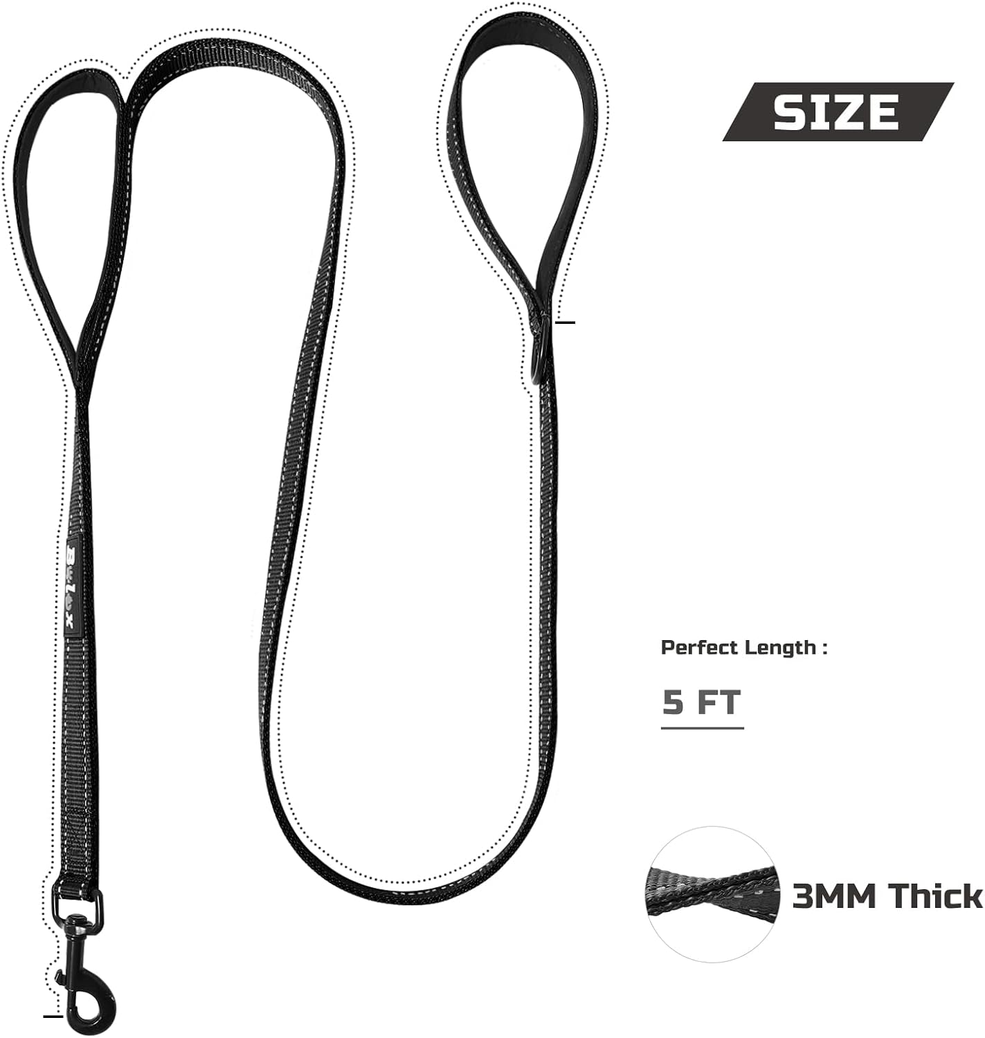 Ultimate 5Ft Heavy Duty Dog Leash with Dual Padded Handles – Perfect for Training and Safety with Reflective Accents for All Breeds