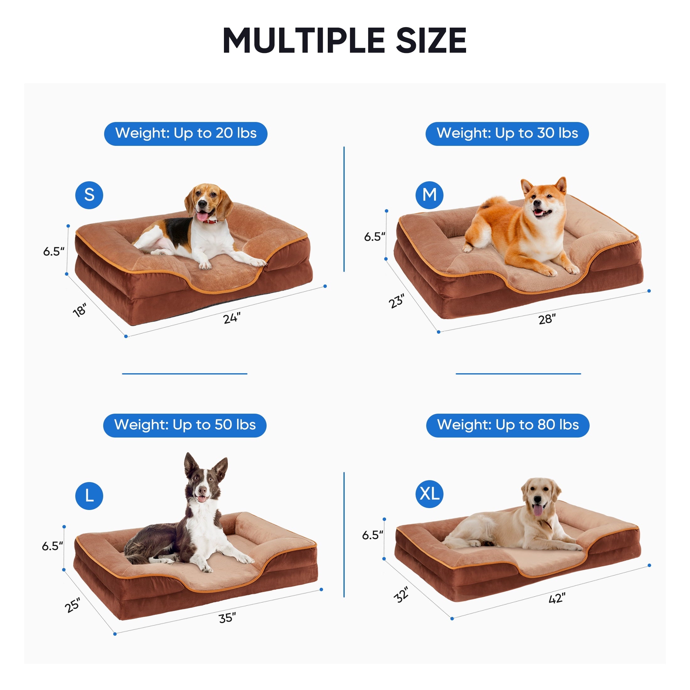 Cozy Orthopedic Dog Sofa Bed - 24"x18" Small Memory Foam Pet Couch with Removable Washable Cover in Brown