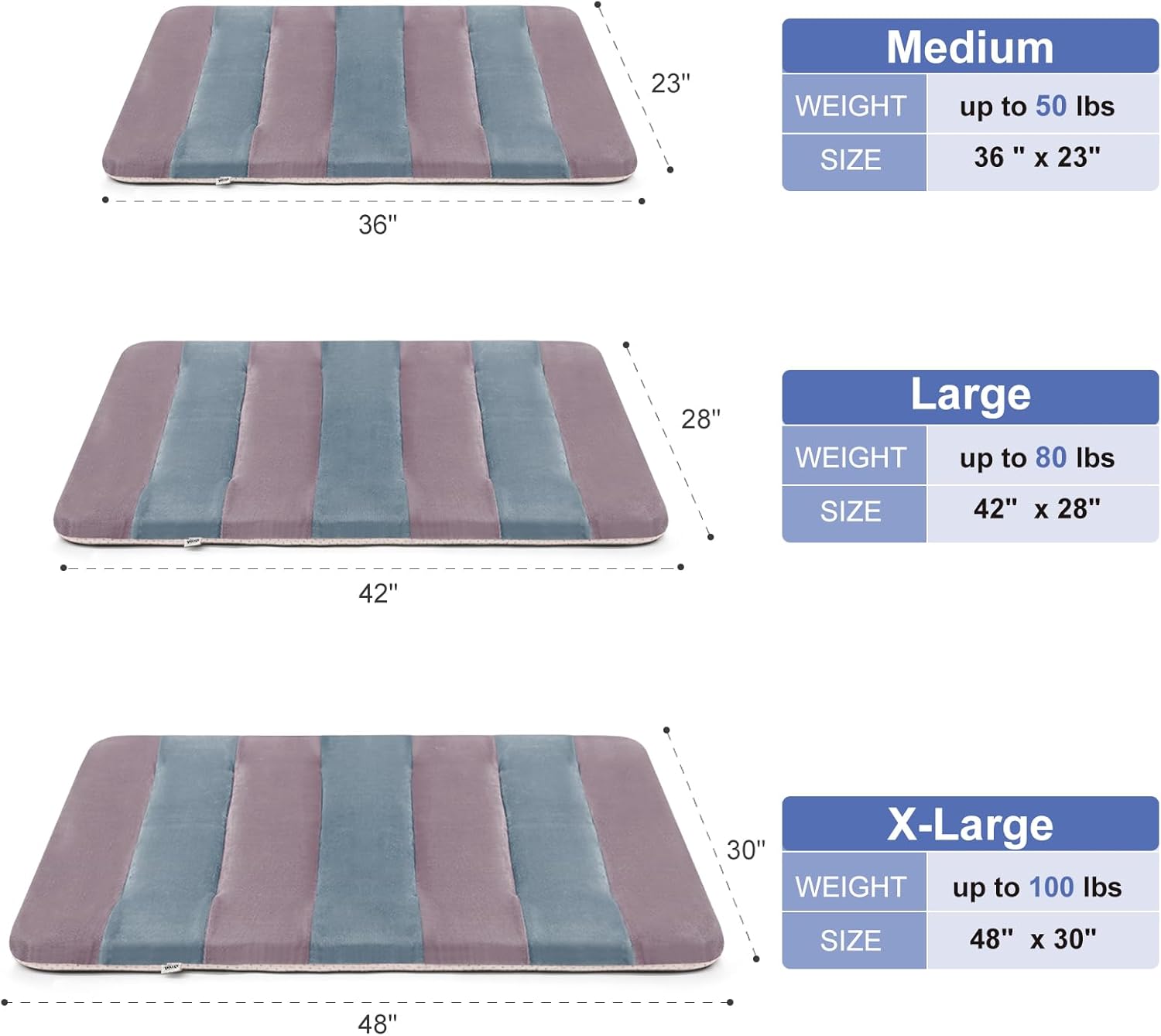 Ultimate Comfort Large Dog Bed Crate Pad - Washable Non-Slip Mattress for All Breeds in Stylish Mix Lilac Grey