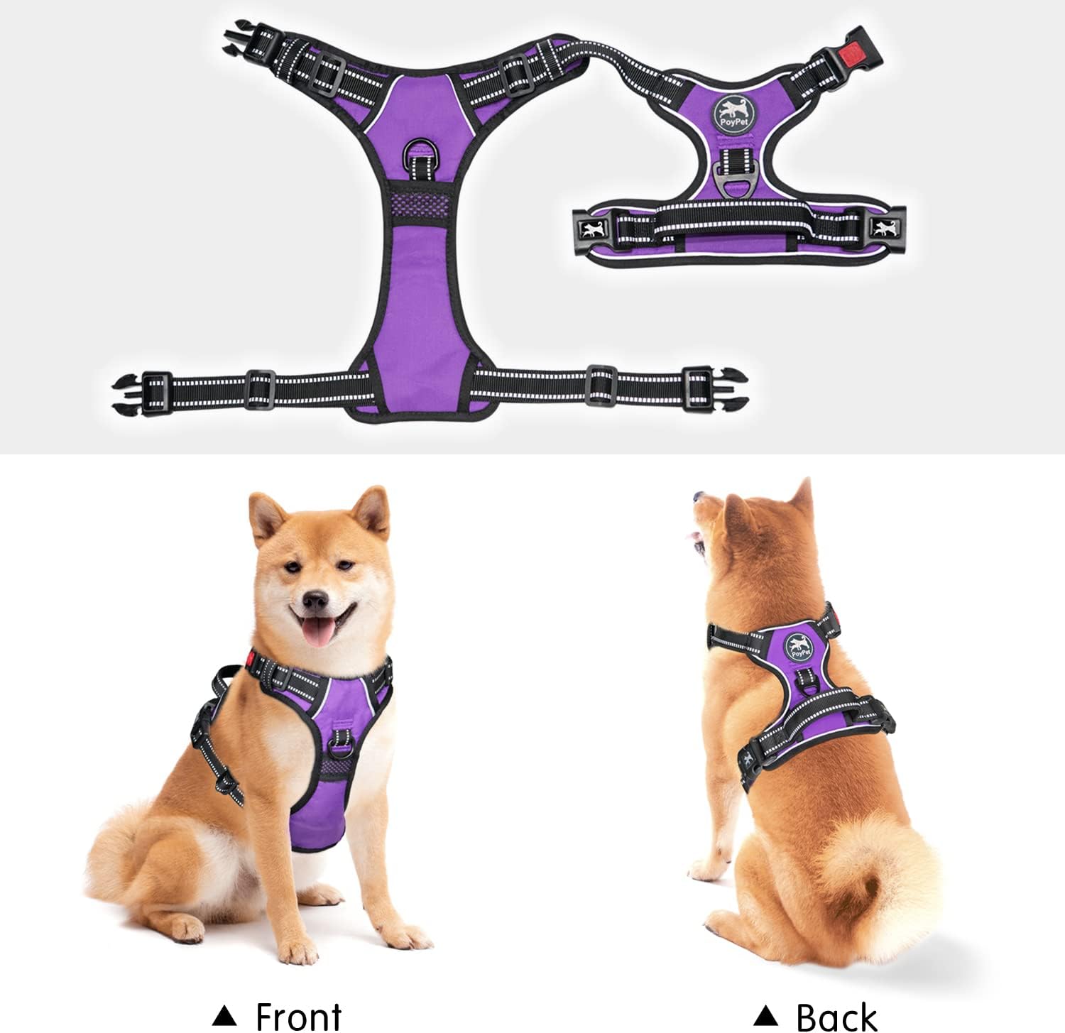 Ultimate No Pull Dog Harness - Adjustable, Reflective & Comfortable Vest for All Breeds (Purple, Medium)