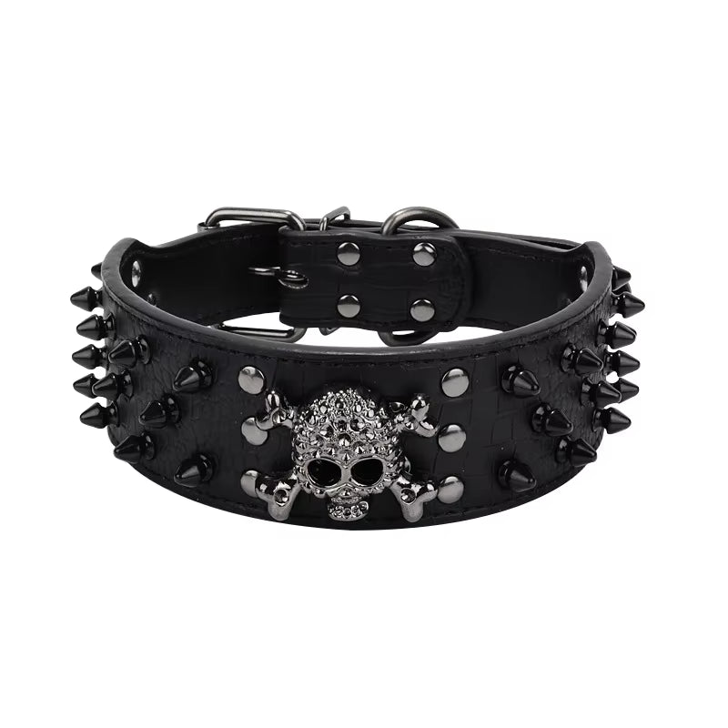 Stylish 2-Inch Wide Spiked Studded Leather Dog Collar for Medium to Large Breeds - Perfect for Pitbulls, Mastiffs, and Boxers!