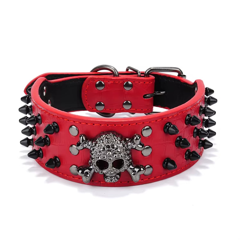 Stylish 2-Inch Wide Spiked Studded Leather Dog Collar for Medium to Large Breeds - Perfect for Pitbulls, Mastiffs, and Boxers!