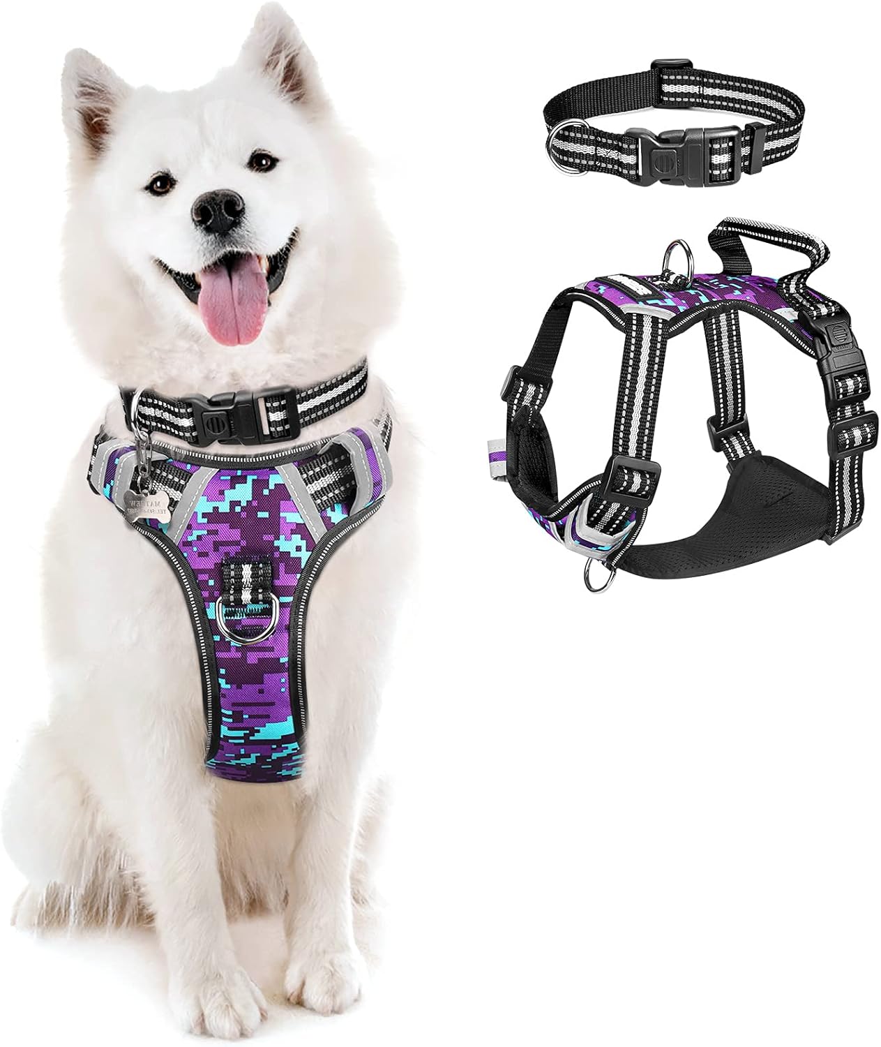 No Pull Dog Harness with Adjustable Reflective Oxford Vest and Lockable Collar - Perfect for Small to Extra Large Dogs