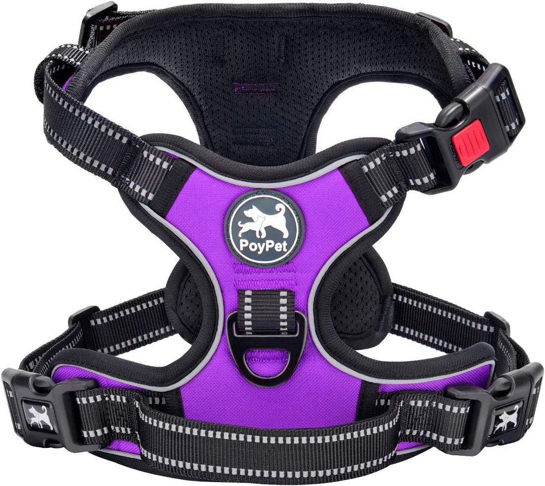 Ultimate No Pull Dog Harness - Adjustable, Reflective & Comfortable Vest for All Breeds (Purple, Medium)