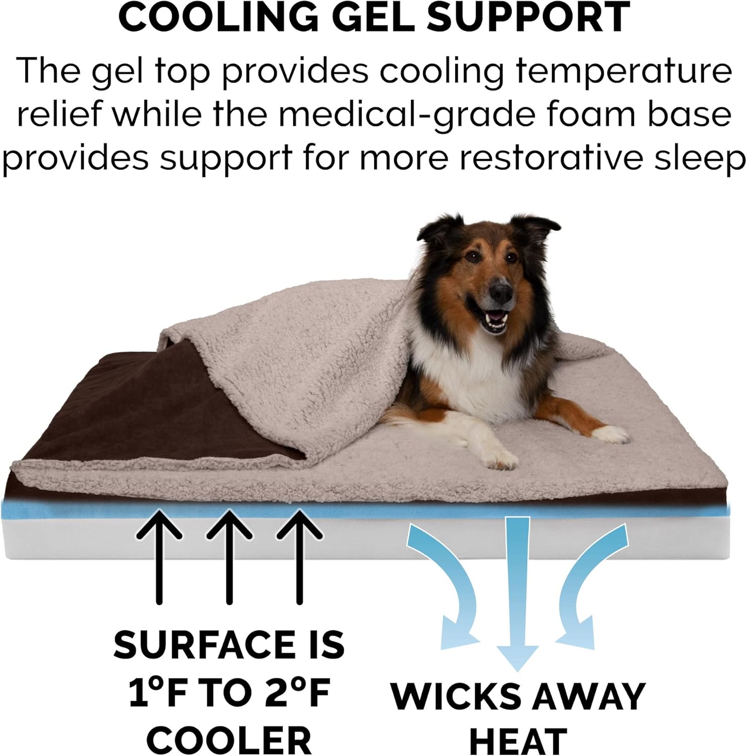 Luxurious Cooling Gel Dog Bed with Removable Washable Cover - Perfect for Large and Medium Dogs Up to 55 lbs - Cozy Berber & Suede Design in Espresso