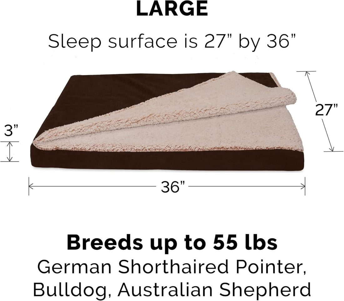 Luxurious Cooling Gel Dog Bed with Removable Washable Cover - Perfect for Large and Medium Dogs Up to 55 lbs - Cozy Berber & Suede Design in Espresso
