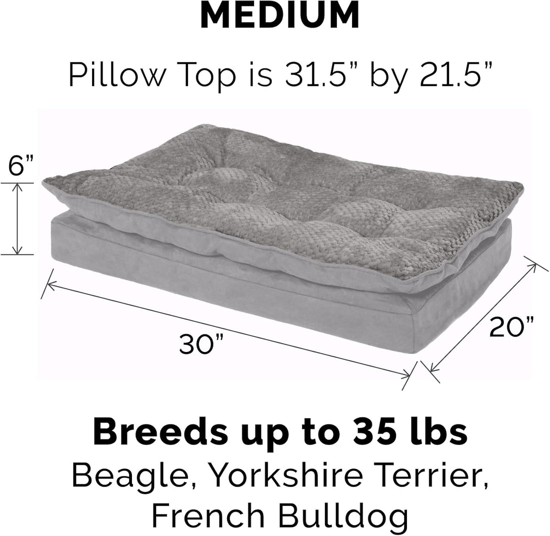 Luxurious Orthopedic Dog Bed with Removable Washable Cover - Perfect for Medium & Small Dogs Up to 35 lbs - Soft Minky Plush & Suede Pillow Top in Stylish Titanium Gray