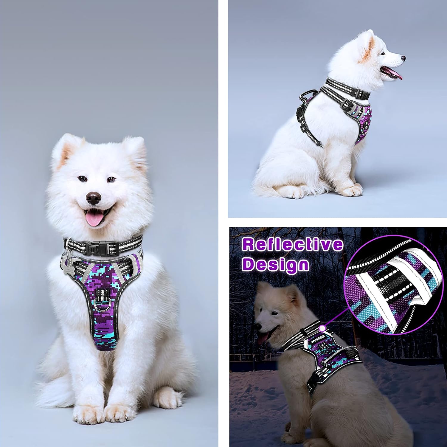 No Pull Dog Harness with Adjustable Reflective Oxford Vest and Lockable Collar - Perfect for Small to Extra Large Dogs