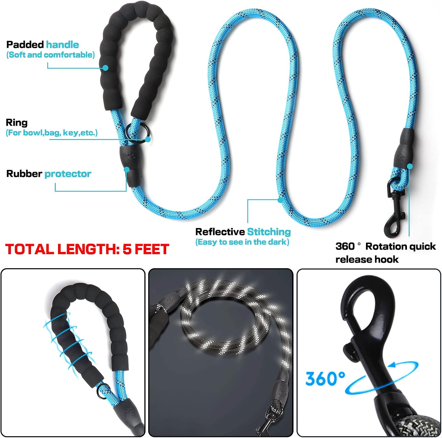 Ultimate No Pull Dog Harness with 5FT Leash - Adjustable Soft Padded Vest for Medium & Large Dogs in Stylish Blue