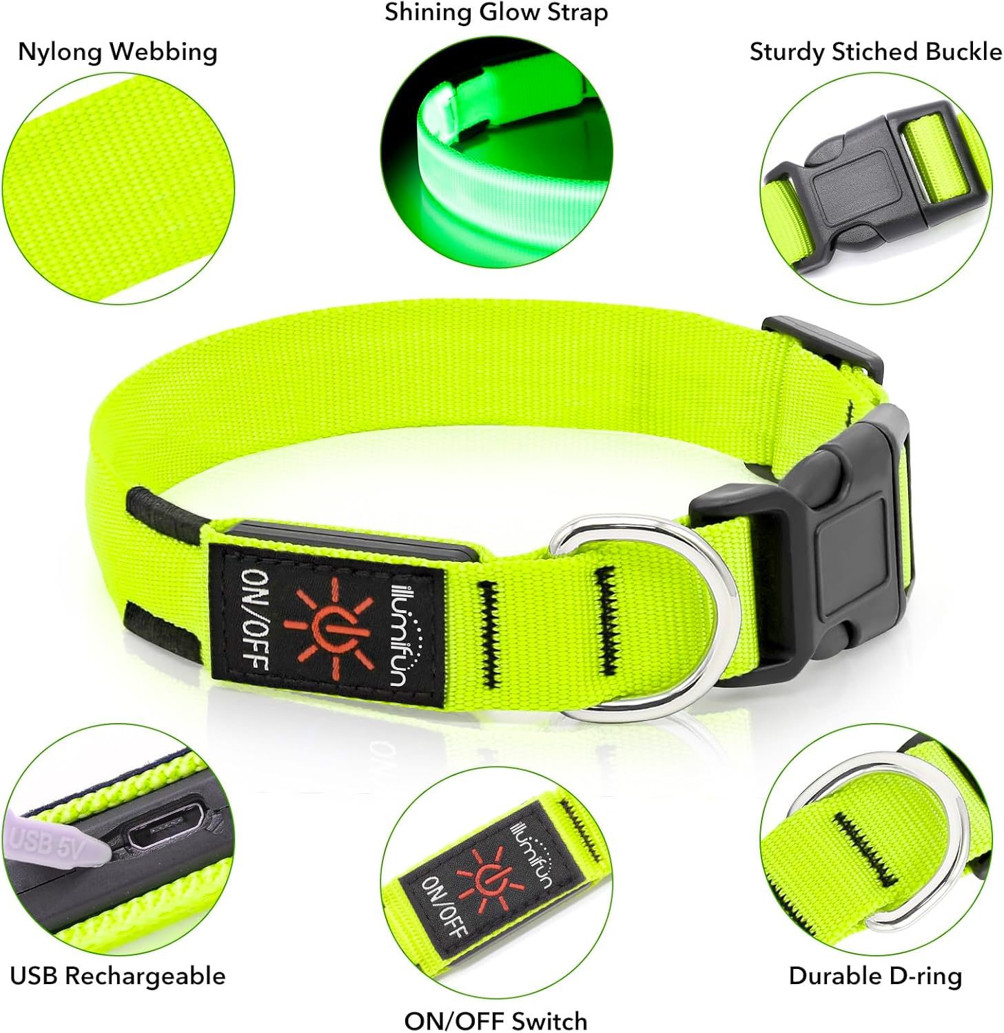 Illuminate Your Dog's Safety with Our Rechargeable LED Dog Collar - Perfect for Night Walks and Outdoor Adventures (Green, Large)