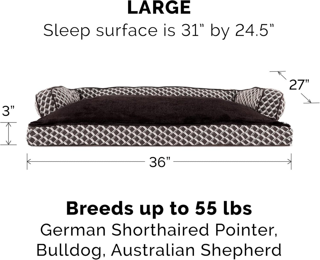 Luxurious Pillow Dog Bed for Large & Medium Dogs with Removable Bolsters & Washable Cover - Plush Diamond Brown Comfy Couch Sofa