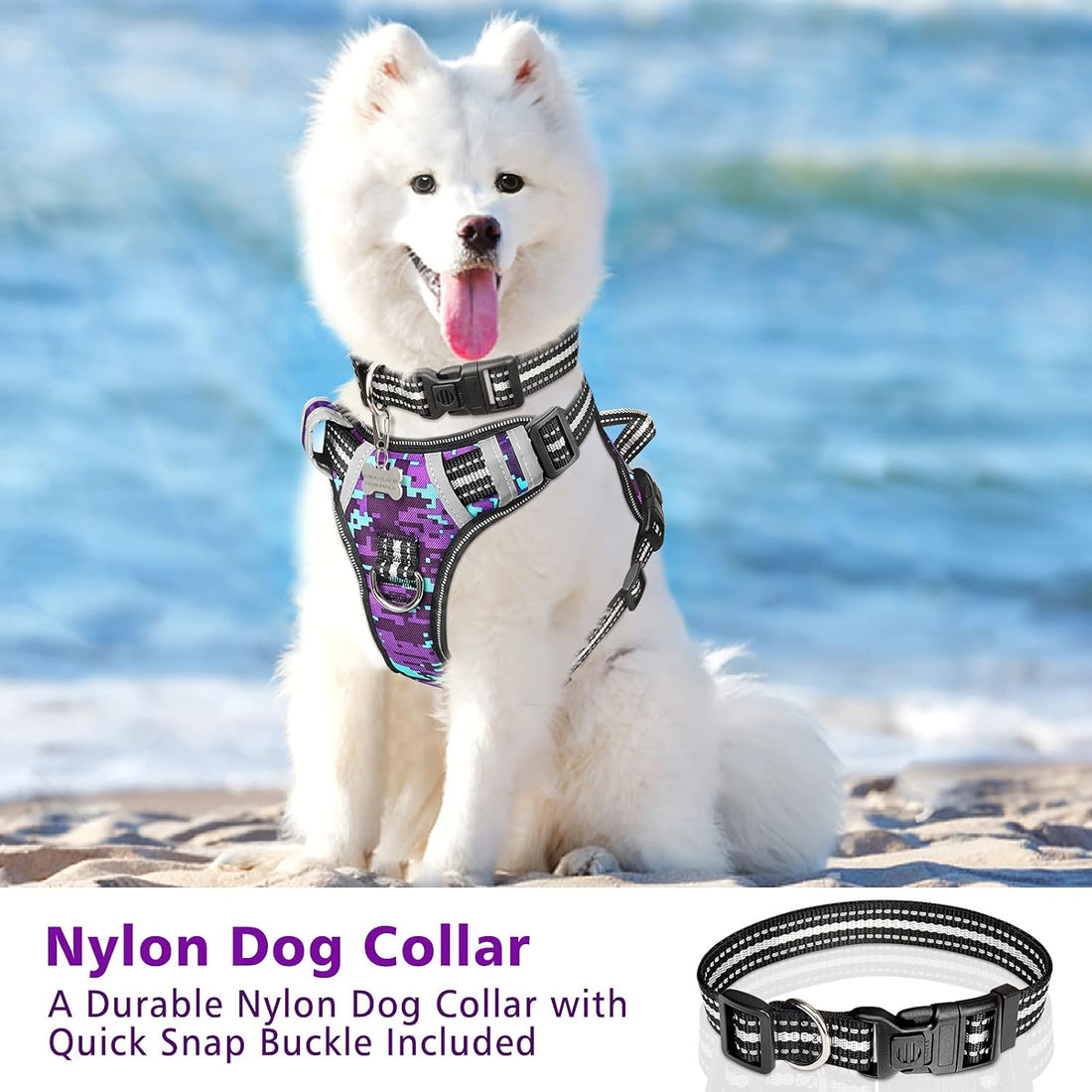 No Pull Dog Harness with Adjustable Reflective Oxford Vest and Lockable Collar - Perfect for Small to Extra Large Dogs