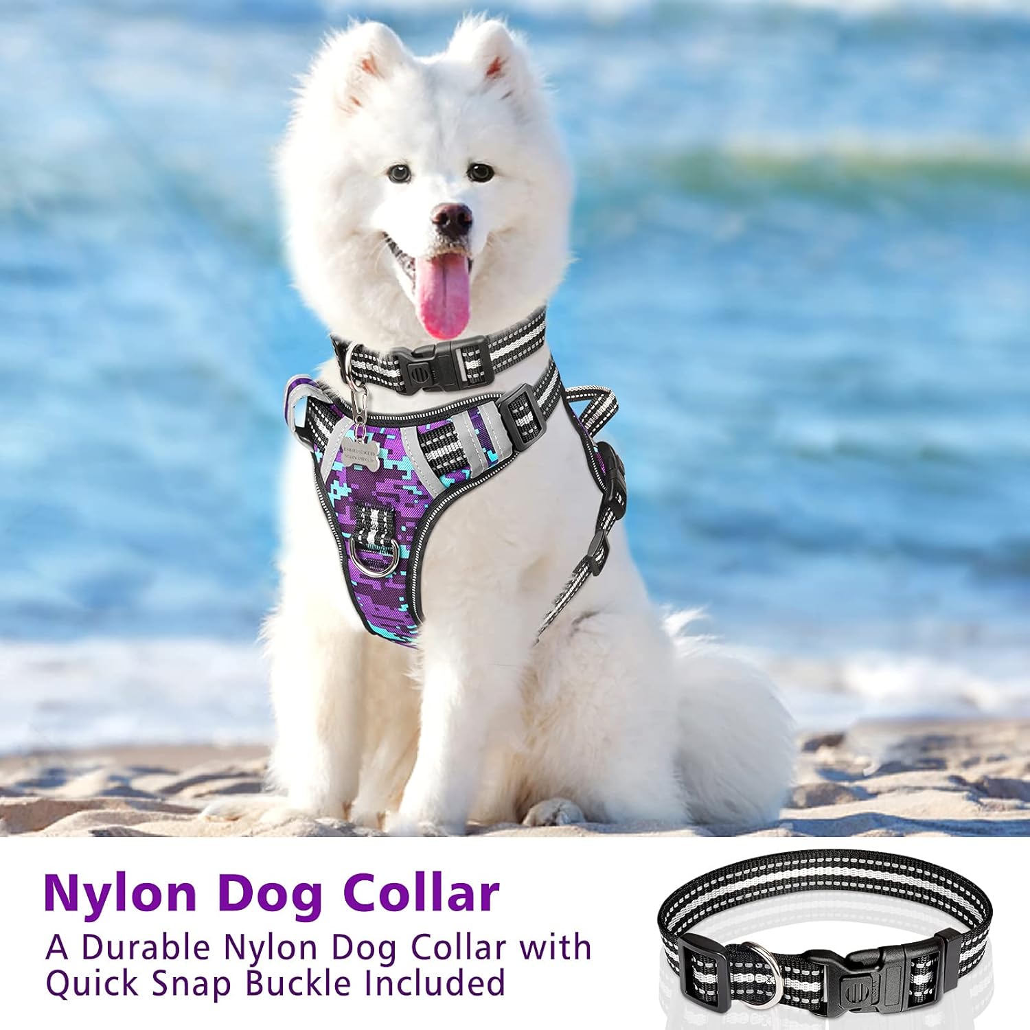 No Pull Dog Harness with Adjustable Reflective Oxford Vest and Lockable Collar - Perfect for Small to Extra Large Dogs