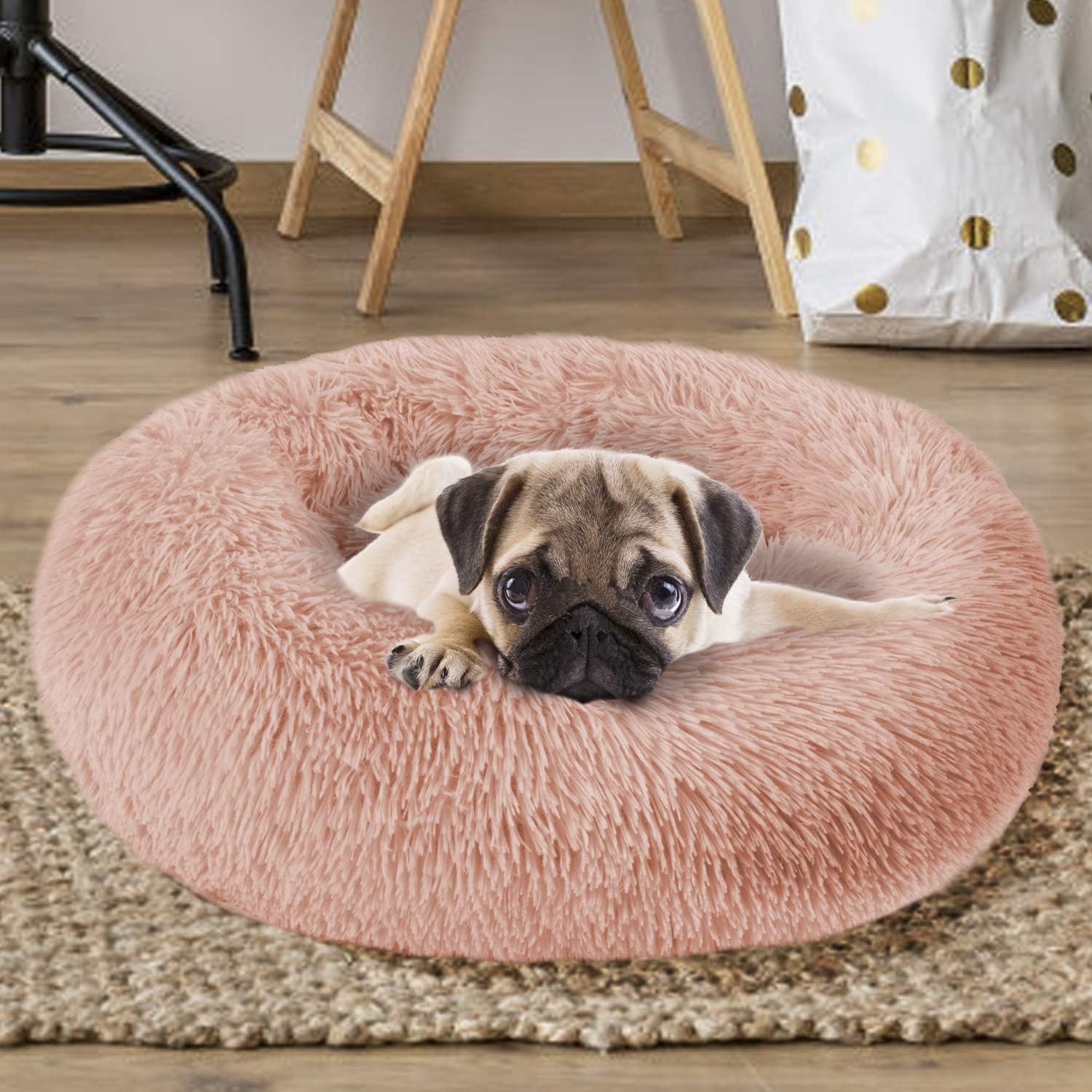 Cozy Round Dog Bed Cuddler - Washable Faux Fur Pet Bed for Cats and Medium Dogs, Perfect for Comfort and Security