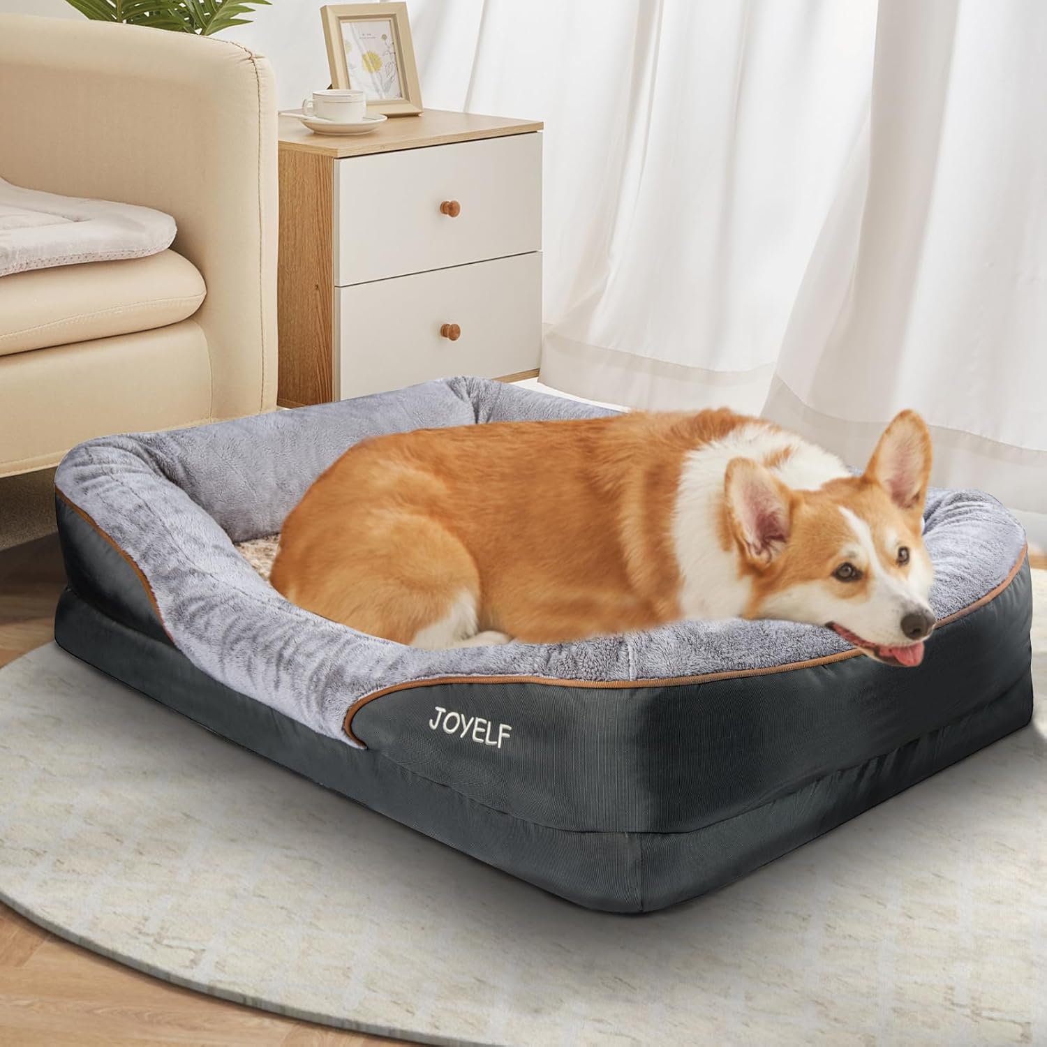 Luxurious Large Memory Foam Dog Bed - Orthopedic Comfort with Removable Washable Cover & Bonus Squeaker Toy