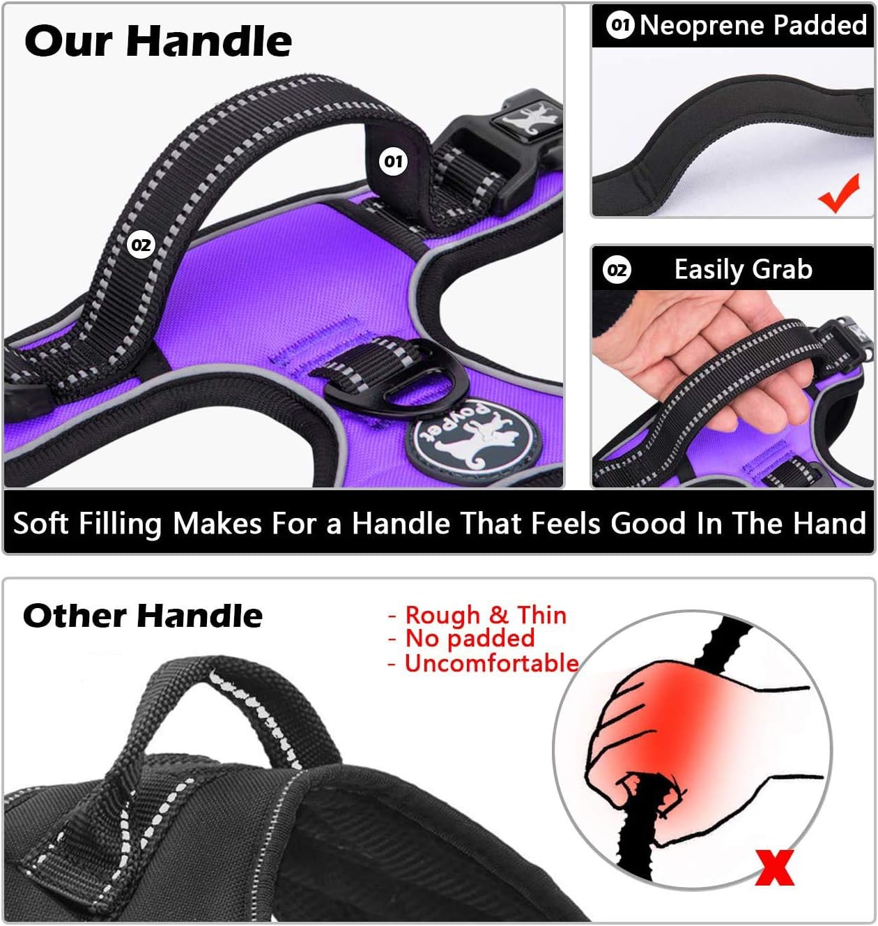 Ultimate No Pull Dog Harness - Adjustable, Reflective & Comfortable Vest for All Breeds (Purple, Medium)