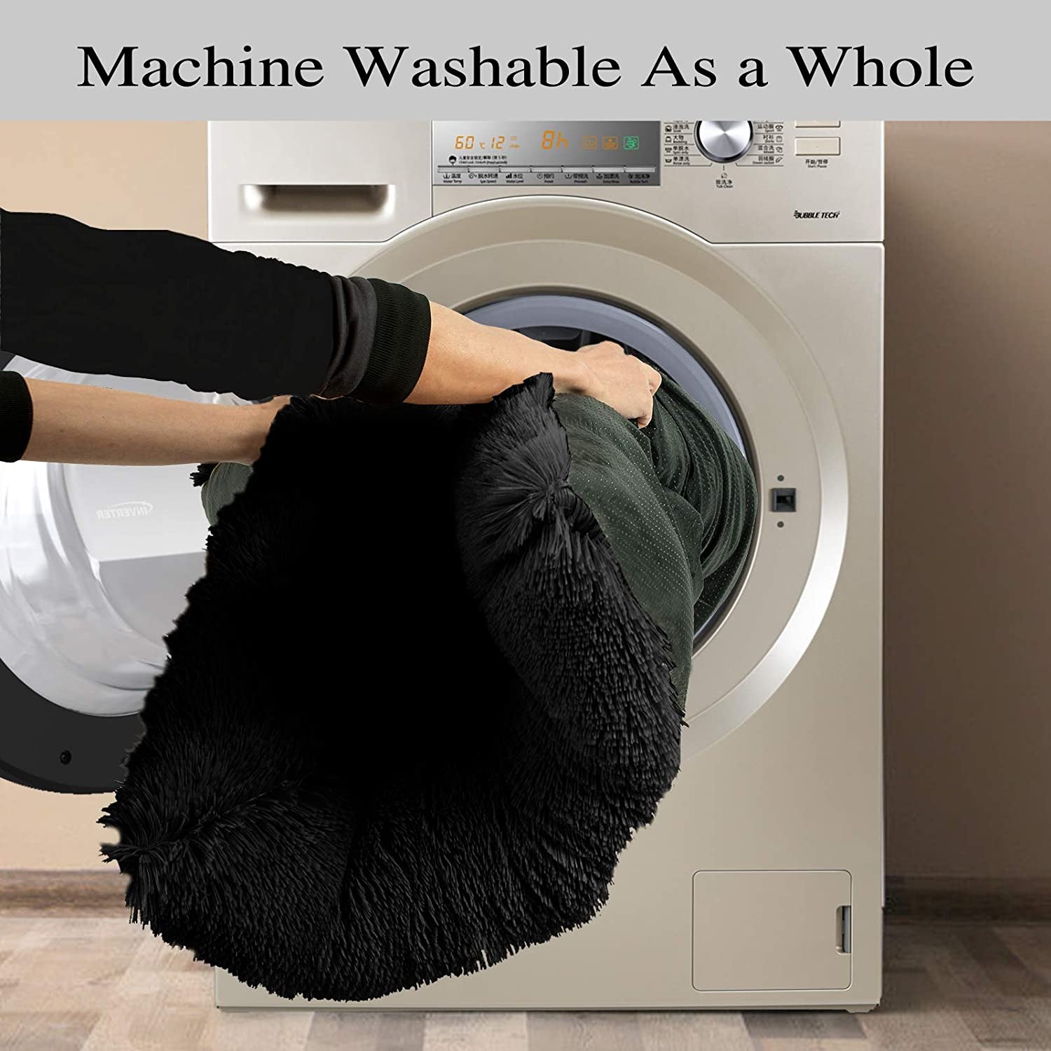 Luxurious Calming Dog Bed - Plush Faux Fur Mat with Non-Slip Bottom for Medium to Large Dogs and Cats