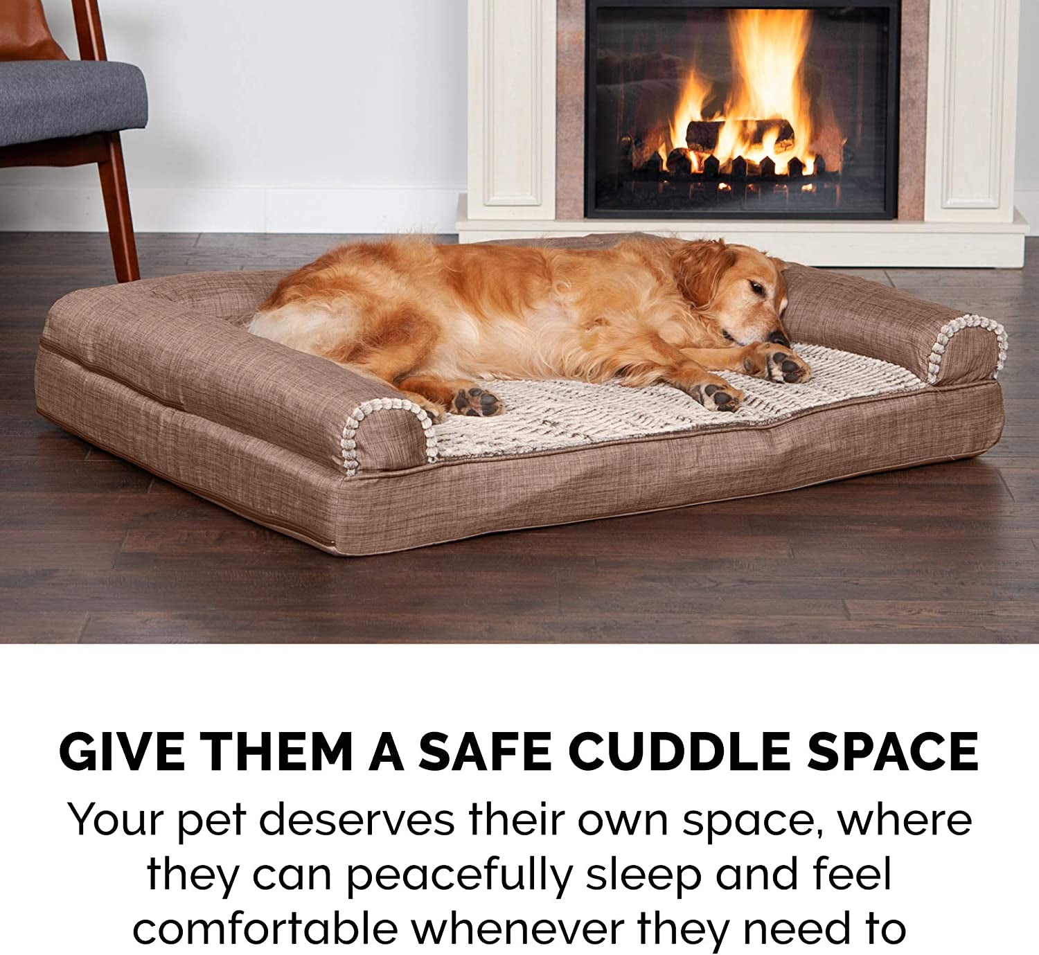 Luxurious Orthopedic Dog Bed with Removable Bolsters & Washable Cover - Perfect for Large Dogs up to 95 lbs - Stylish Woodsmoke Color