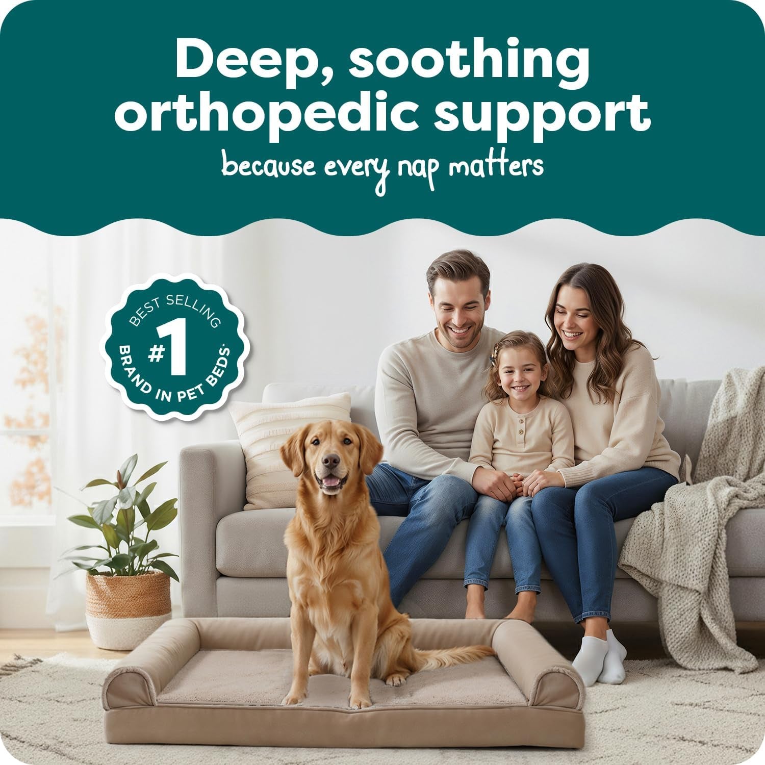 Luxurious Orthopedic Dog Bed with Removable Bolsters & Washable Cover - Perfect for Large Dogs up to 95 lbs - Stylish Woodsmoke Color