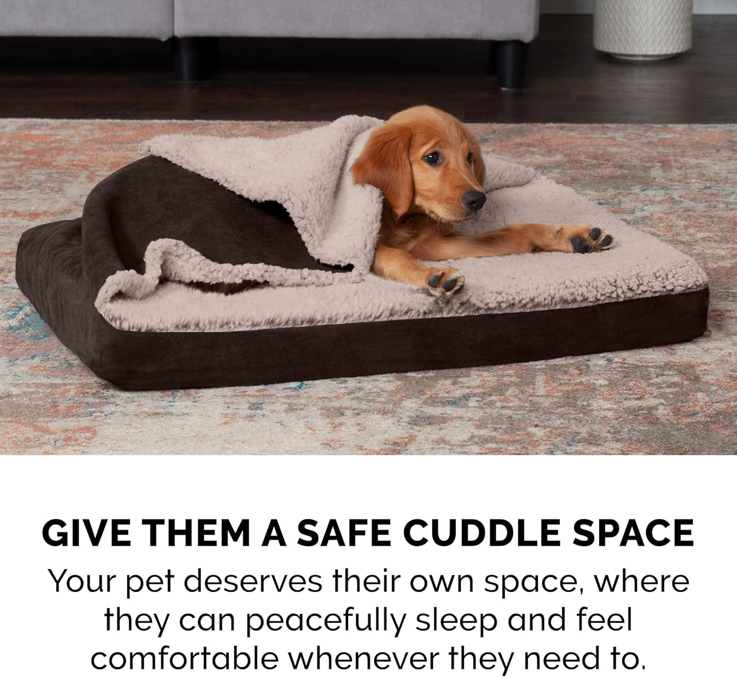 Luxurious Cooling Gel Dog Bed with Removable Washable Cover - Perfect for Large and Medium Dogs Up to 55 lbs - Cozy Berber & Suede Design in Espresso