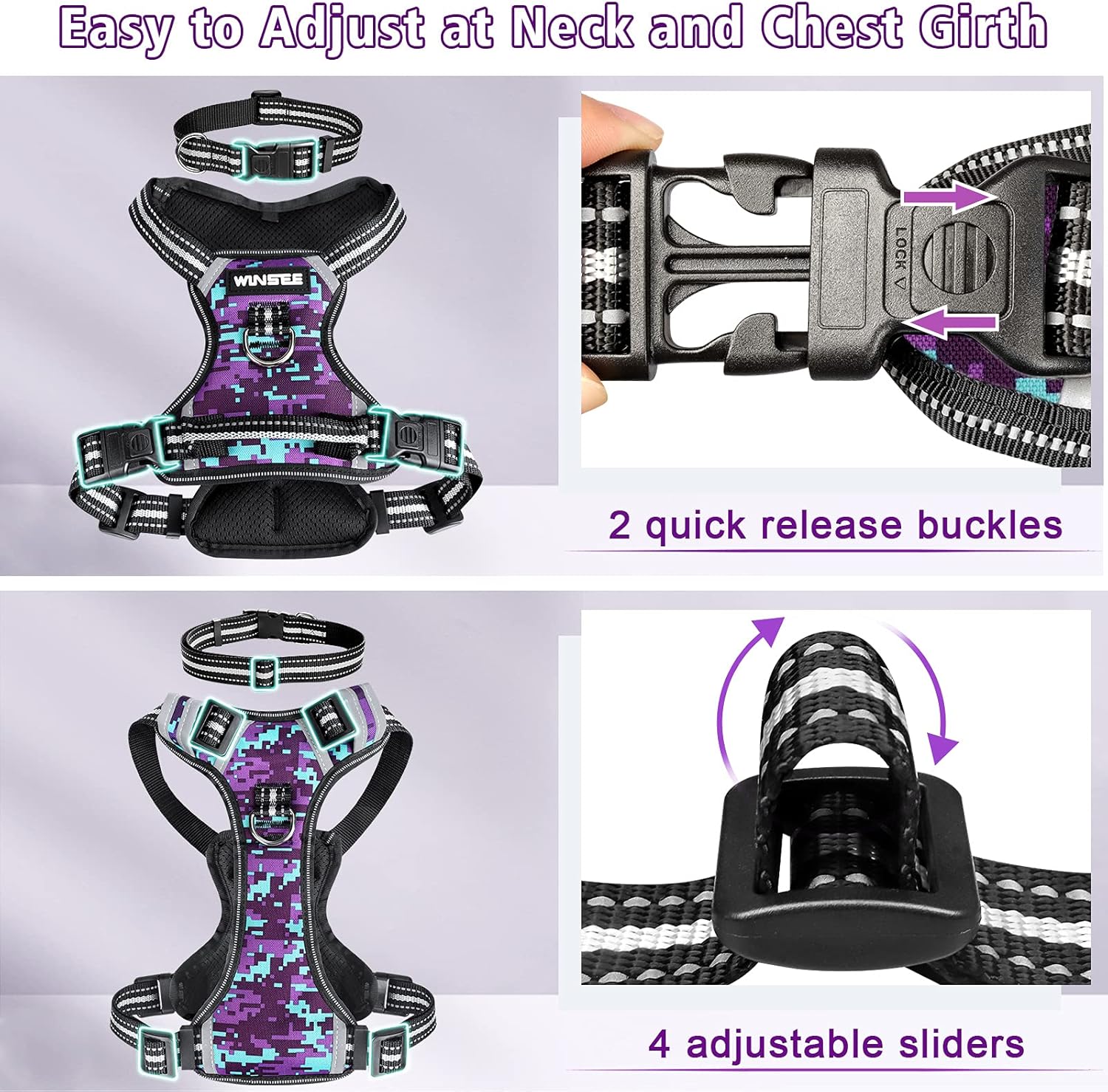 No Pull Dog Harness with Adjustable Reflective Oxford Vest and Lockable Collar - Perfect for Small to Extra Large Dogs