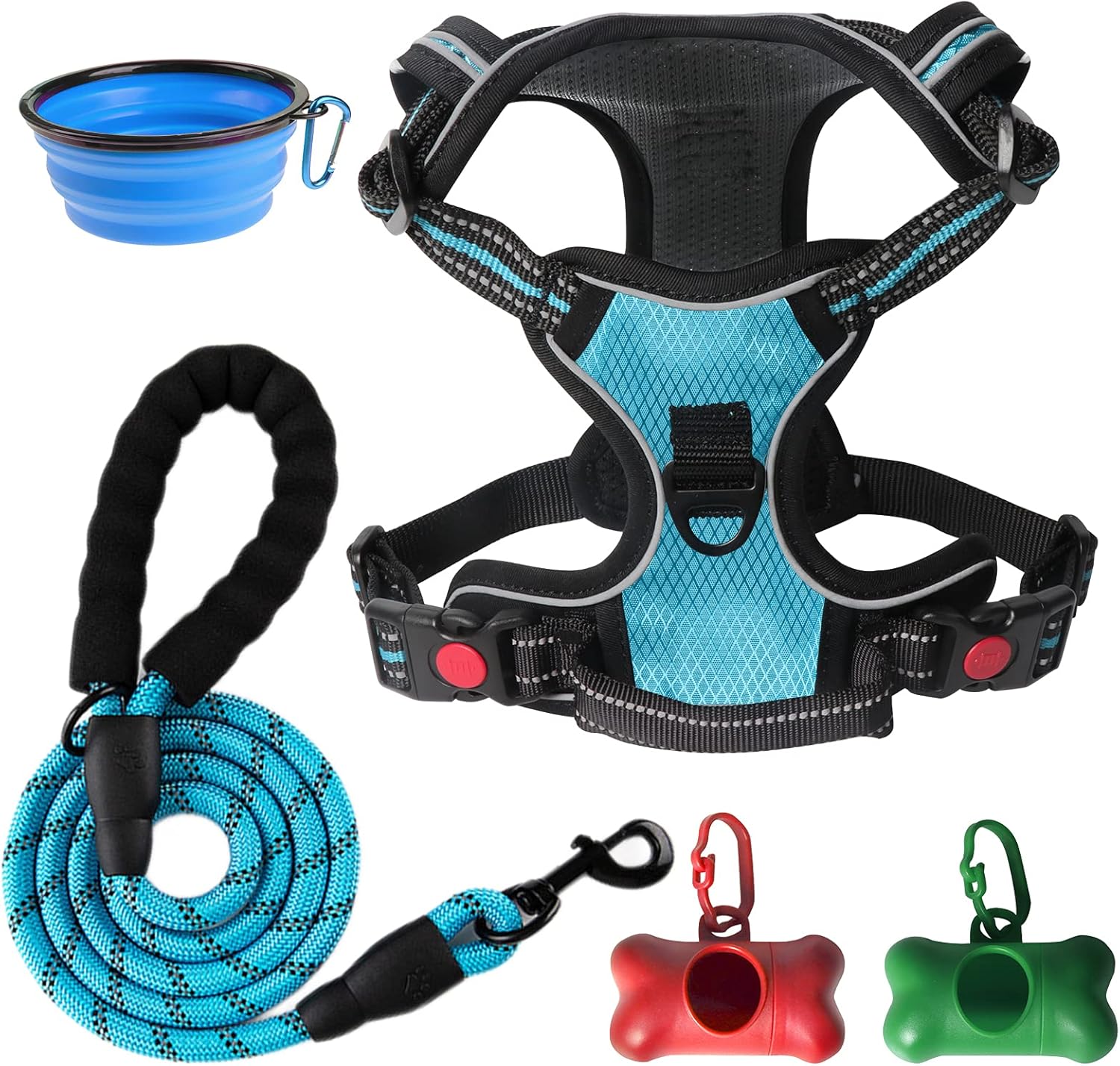 Ultimate No Pull Dog Harness with 5FT Leash - Adjustable Soft Padded Vest for Medium & Large Dogs in Stylish Blue