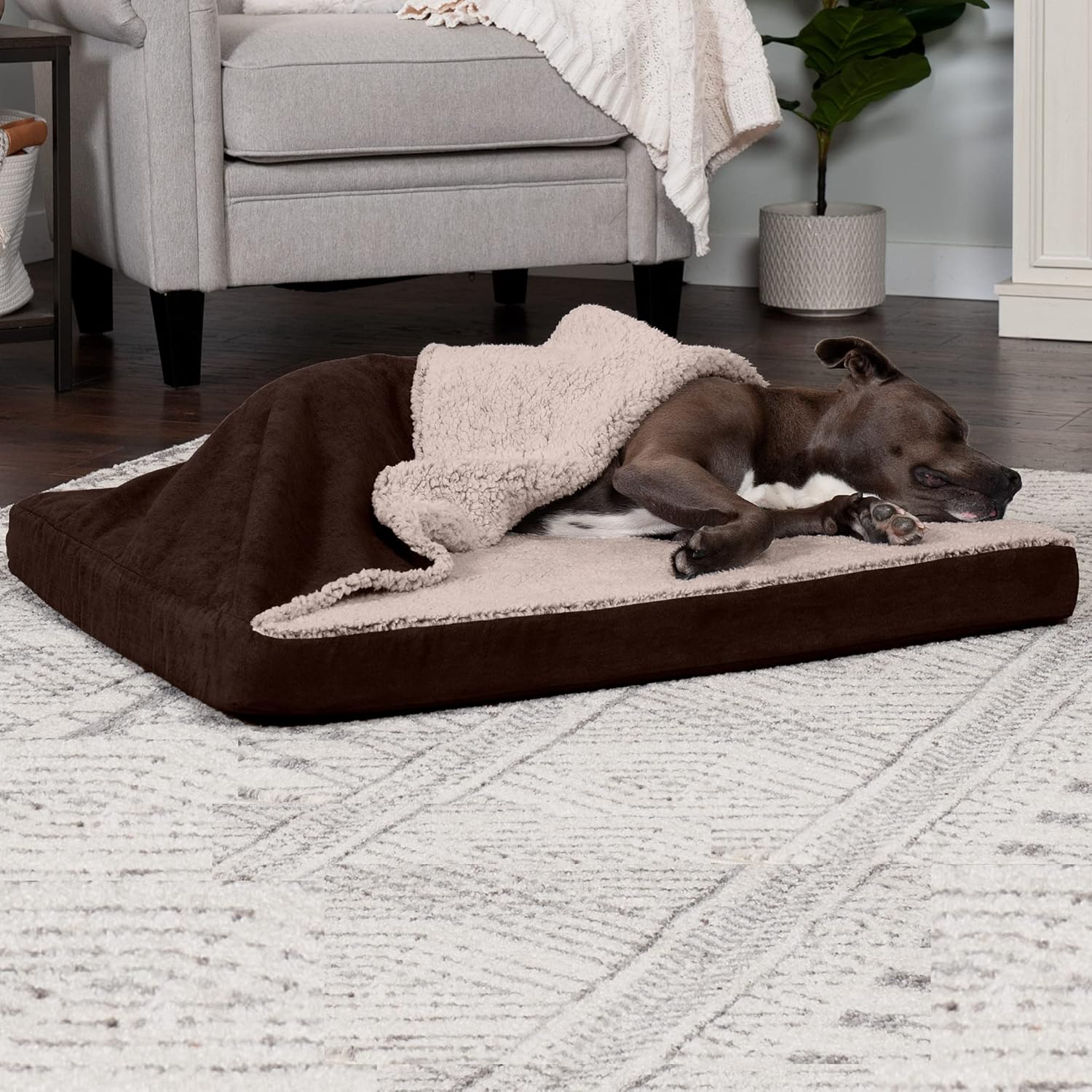 Luxurious Cooling Gel Dog Bed with Removable Washable Cover - Perfect for Large and Medium Dogs Up to 55 lbs - Cozy Berber & Suede Design in Espresso