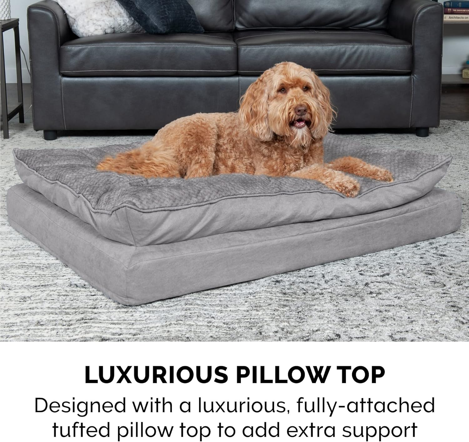 Luxurious Orthopedic Dog Bed with Removable Washable Cover - Perfect for Medium & Small Dogs Up to 35 lbs - Soft Minky Plush & Suede Pillow Top in Stylish Titanium Gray
