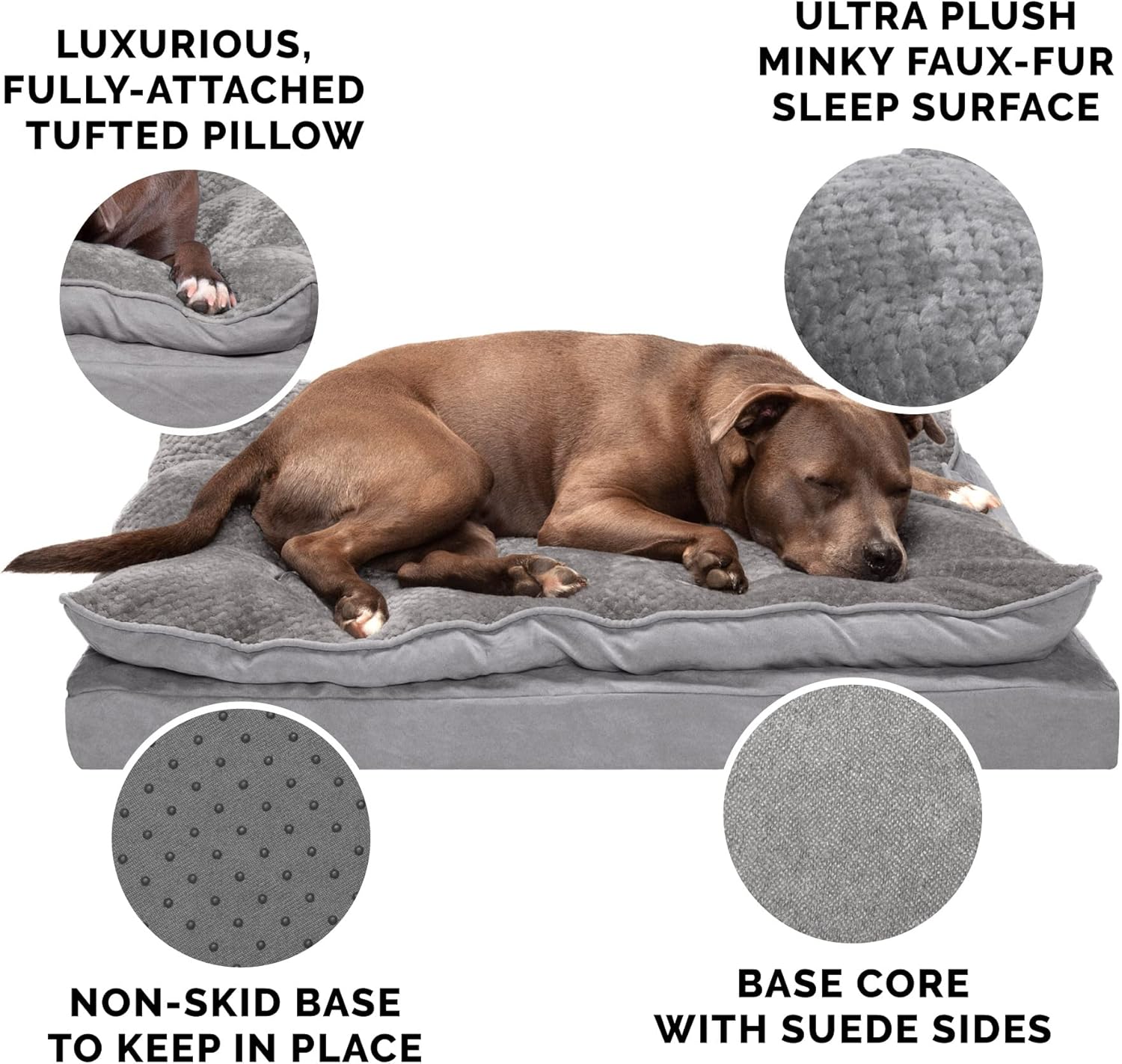 Luxurious Orthopedic Dog Bed with Removable Washable Cover - Perfect for Medium & Small Dogs Up to 35 lbs - Soft Minky Plush & Suede Pillow Top in Stylish Titanium Gray