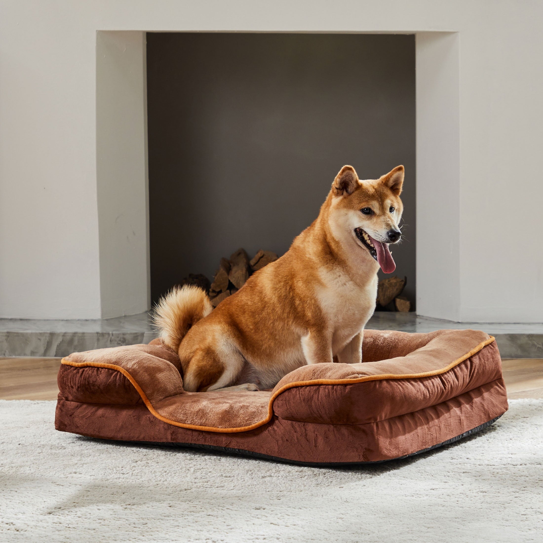 Cozy Orthopedic Dog Sofa Bed - 24"x18" Small Memory Foam Pet Couch with Removable Washable Cover in Brown