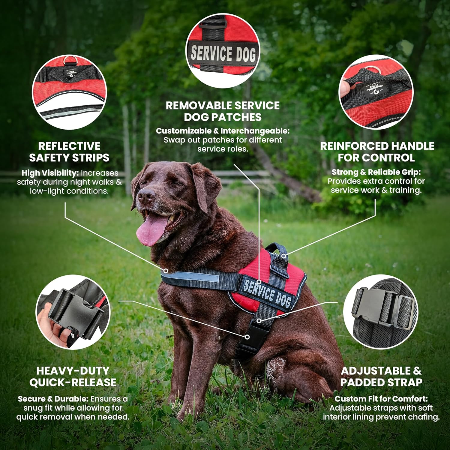 Ultimate Service Dog Vest - Bright Red Harness with Reflective Patches, Comfortable Mesh Design & Versatile Features for All Breeds