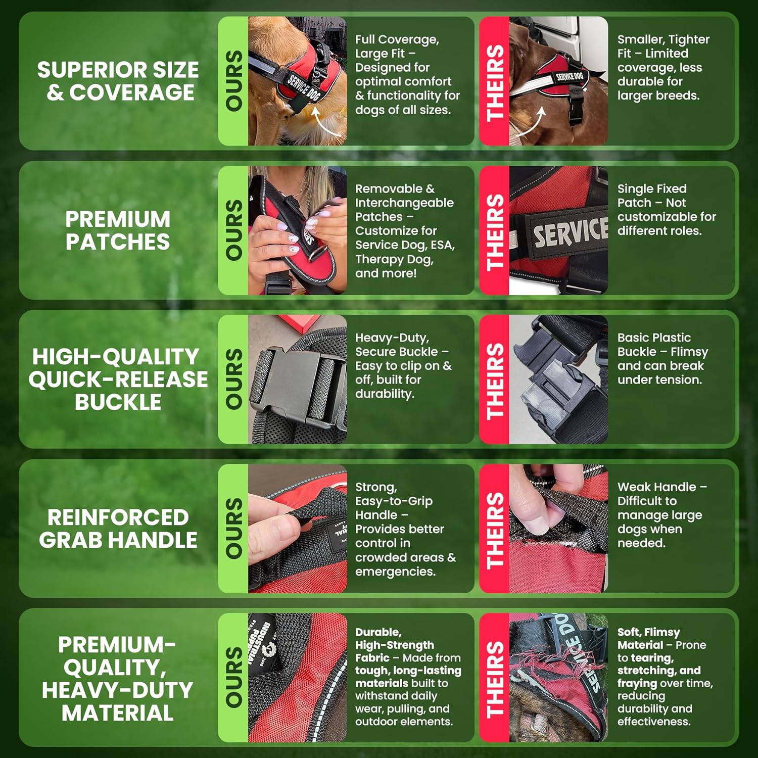 Ultimate Service Dog Vest - Bright Red Harness with Reflective Patches, Comfortable Mesh Design & Versatile Features for All Breeds