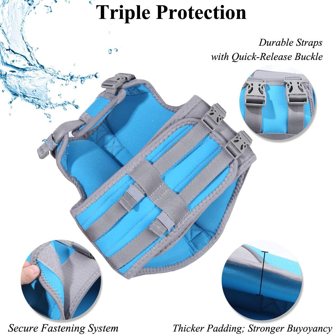 Neoprene Dog Life Jacket Puppy Life Vest for Boating Hunting & Swimming, Lightweight with Leash Ring, XS, Blue