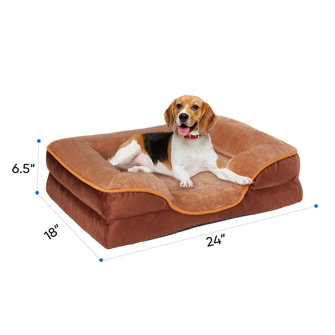 Cozy Orthopedic Dog Sofa Bed - 24"x18" Small Memory Foam Pet Couch with Removable Washable Cover in Brown