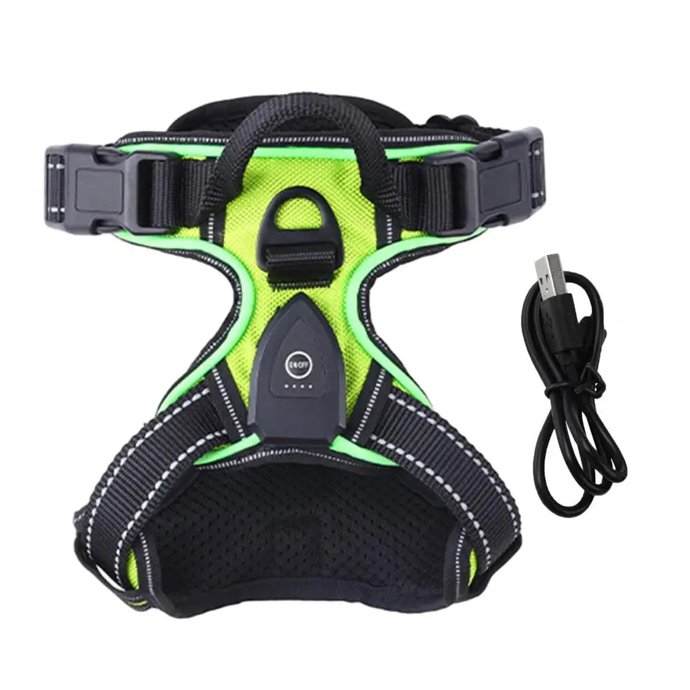 Illuminate Your Night Walks with the Adjustable Rechargeable LED Pet Harness - Perfect for Small to Medium Dogs!