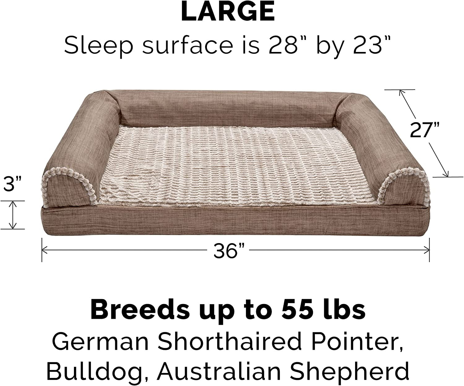 Luxurious Orthopedic Dog Bed with Removable Bolsters & Washable Cover - Perfect for Dogs Up to 55 Lbs - Soft Faux Fur & Performance Linen in Woodsmoke