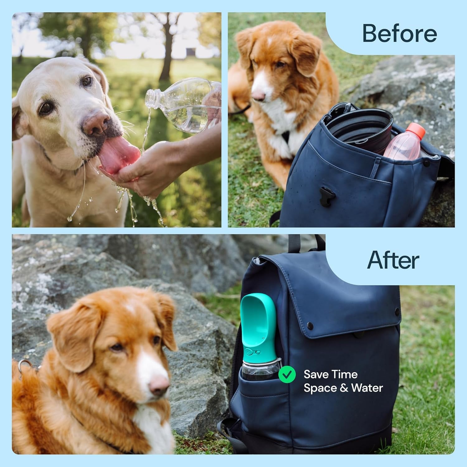 Leak Proof Portable Dog Travel Bottle with Bowl - 19 Oz, Blue - Portable Dog Water Bowl Dispenser - Food Grade Plastic - Pet Water Bottle