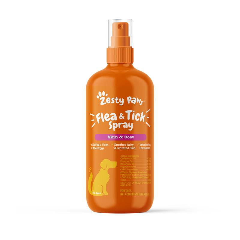 Zesty Paws Flea & Tick Veterinary Formulated Soothing Spray for Dogs, 16-Fl Oz Bottle