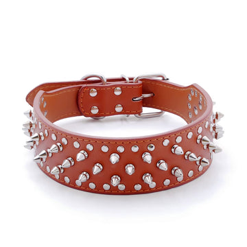 Stylish 2-Inch Wide Spiked Studded Leather Dog Collar for Medium to Large Breeds - Perfect for Pitbulls, Mastiffs, and Boxers!