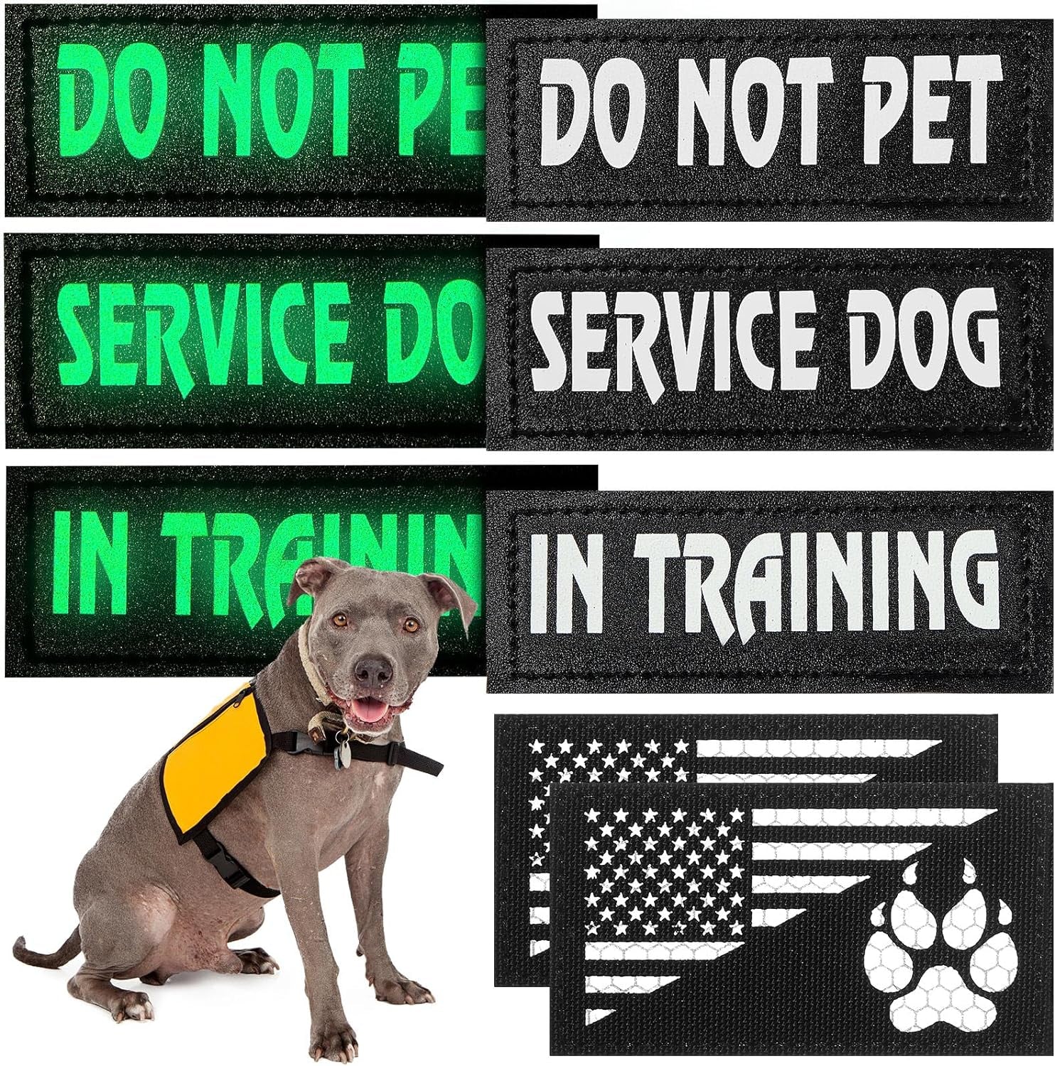 Enhance Your Dog's Safety with 8 Reflective Service Dog Vest Patches - Do Not Pet in Training Tactical Patches with Paw and Flag Designs