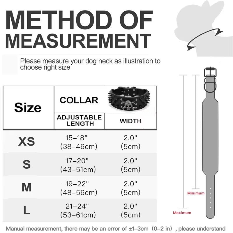 Stylish 2-Inch Wide Spiked Studded Leather Dog Collar for Medium to Large Breeds - Perfect for Pitbulls, Mastiffs, and Boxers!