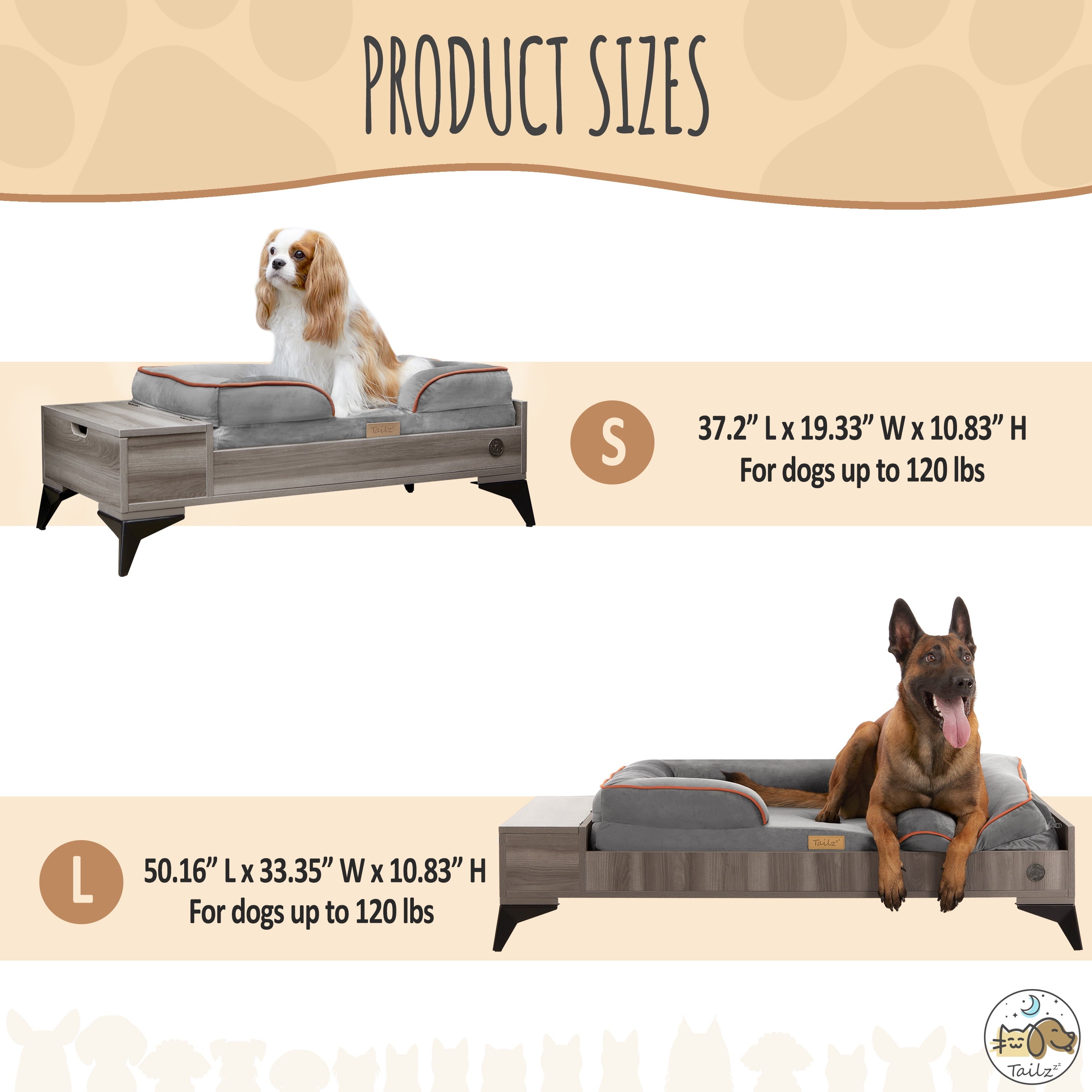 TailZzz Wyatt Elevated Wooden Pet Bed with Plush Mattress | Stylish & Functional Bed for Small to Medium Dogs | Greenguard Gold Certified & Water-Resistant Design