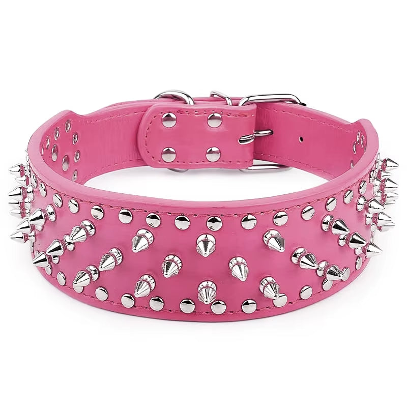 Stylish 2-Inch Wide Spiked Studded Leather Dog Collar for Medium to Large Breeds - Perfect for Pitbulls, Mastiffs, and Boxers!